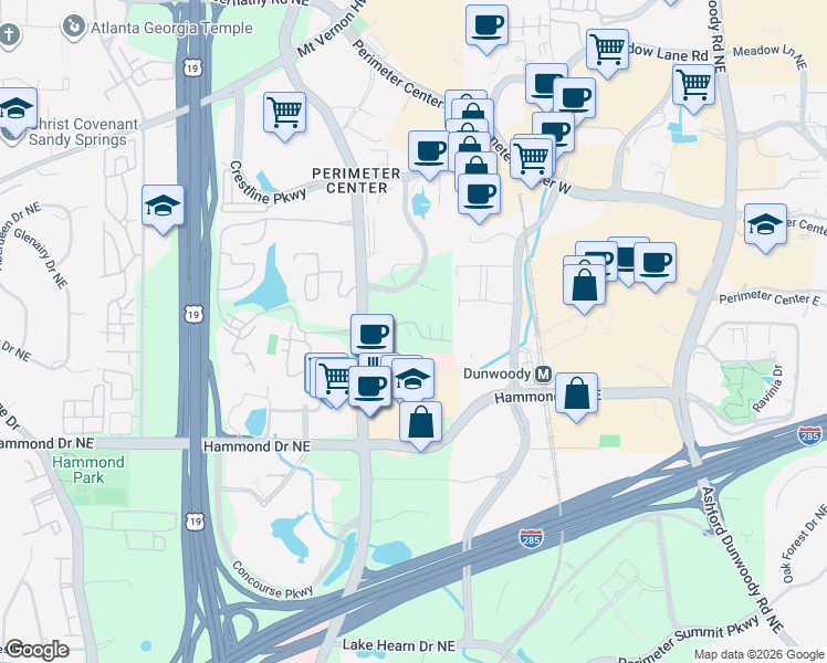 map of restaurants, bars, coffee shops, grocery stores, and more near 504 Dunwoody Chace in Atlanta