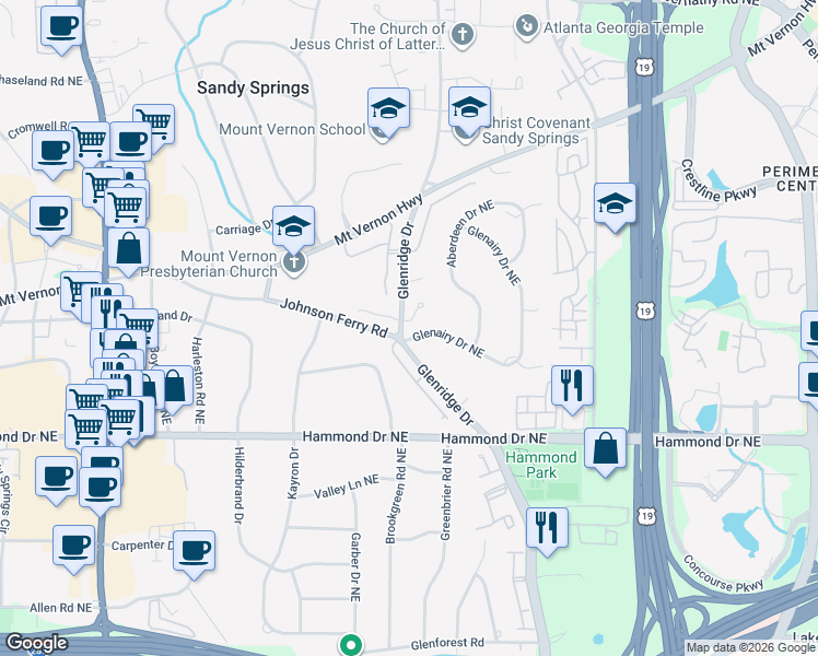 map of restaurants, bars, coffee shops, grocery stores, and more near 515 Glenmanor Court in Atlanta
