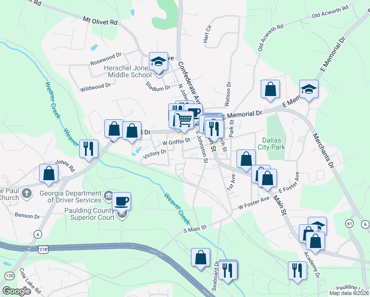 map of restaurants, bars, coffee shops, grocery stores, and more near 208 Hood Street in Dallas