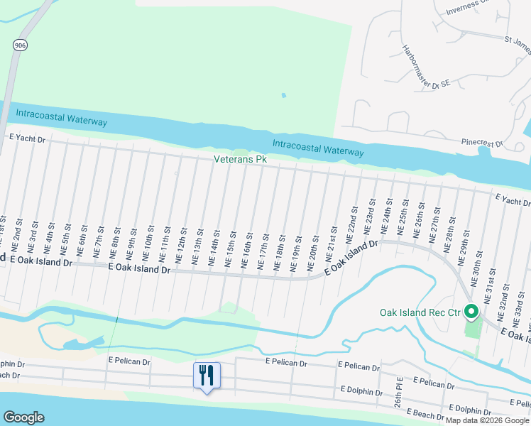 map of restaurants, bars, coffee shops, grocery stores, and more near 136 NE 16th St in Oak Island