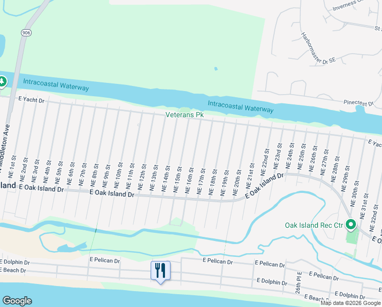 map of restaurants, bars, coffee shops, grocery stores, and more near 136 NE 16th St in Oak Island