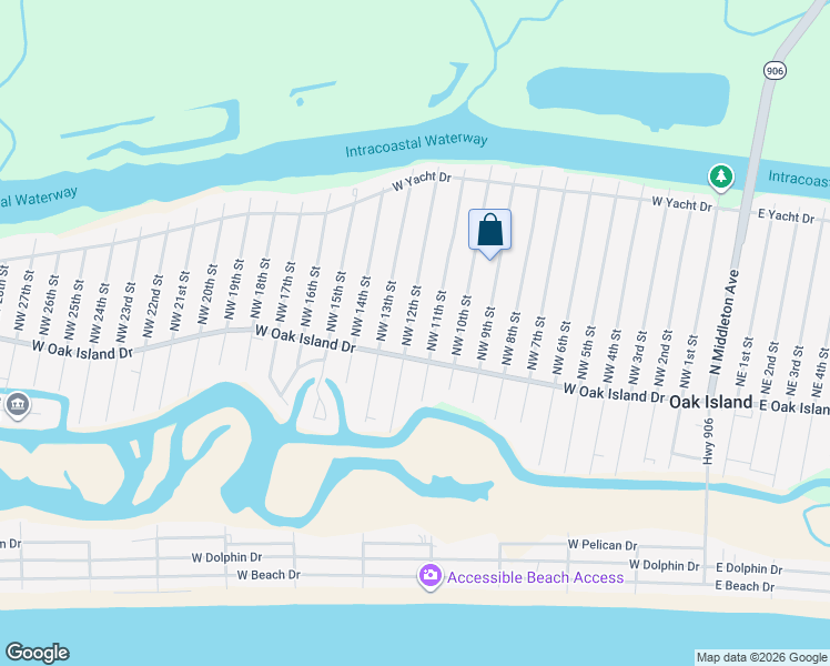 map of restaurants, bars, coffee shops, grocery stores, and more near 106 Northwest 12th Street in Oak Island