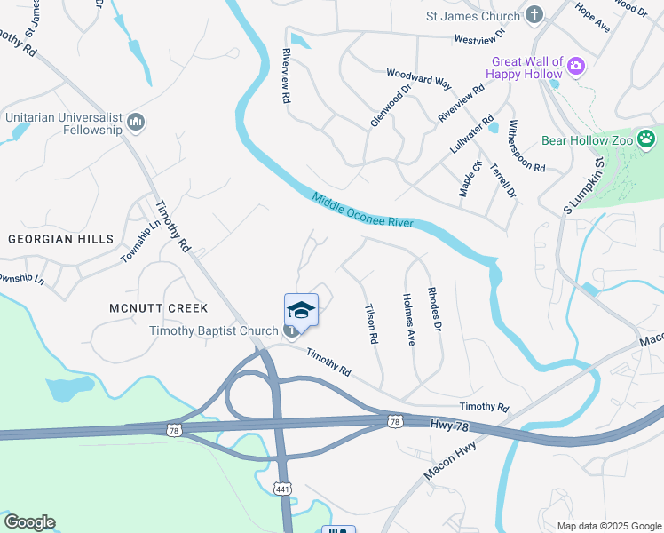 map of restaurants, bars, coffee shops, grocery stores, and more near 289 Kennington Drive in Athens