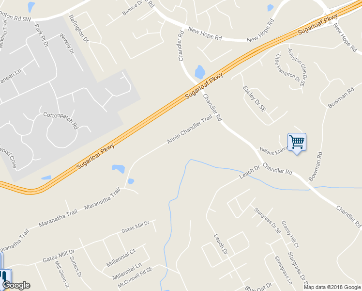 map of restaurants, bars, coffee shops, grocery stores, and more near 100 Annie Chandler Trail in Lawrenceville