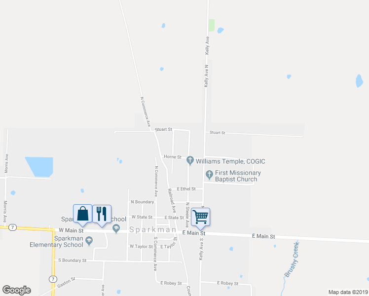 map of restaurants, bars, coffee shops, grocery stores, and more near 524 North Steele Avenue in Sparkman