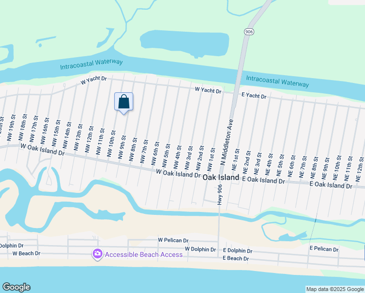 map of restaurants, bars, coffee shops, grocery stores, and more near 122 Northwest 4th Street in Oak Island