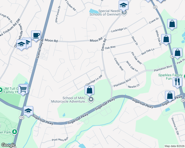 map of restaurants, bars, coffee shops, grocery stores, and more near 753 Clairidge Oak Court in Lawrenceville