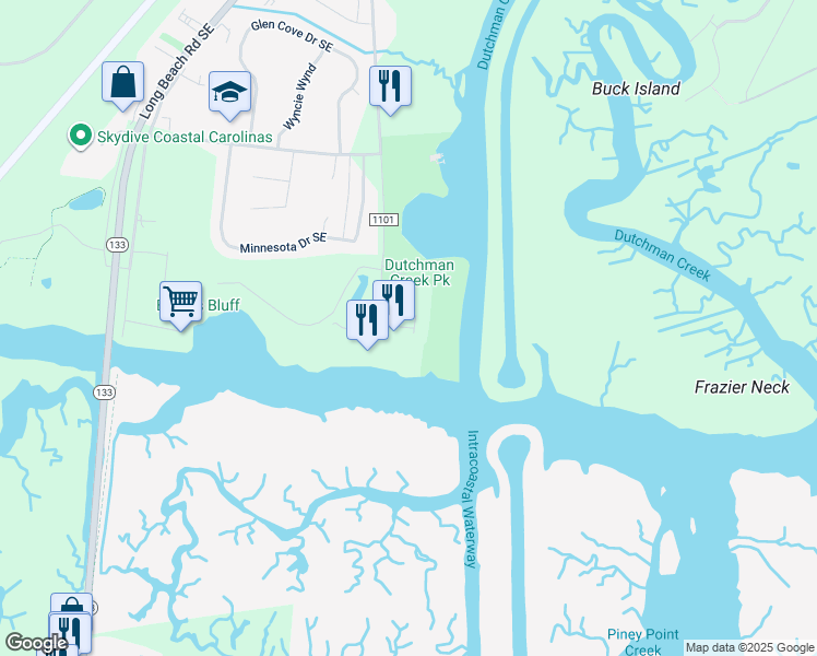 map of restaurants, bars, coffee shops, grocery stores, and more near 4828 O'Quinn Boulevard Southeast in Southport