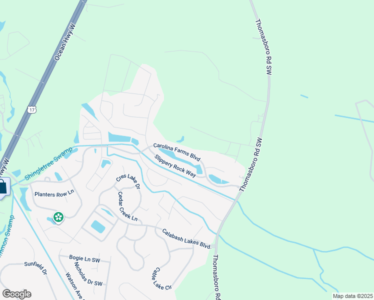 map of restaurants, bars, coffee shops, grocery stores, and more near 258 Carolina Farms Boulevard in Calabash