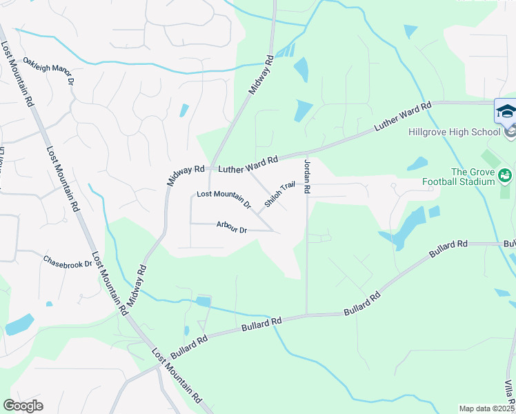 map of restaurants, bars, coffee shops, grocery stores, and more near 4458 Shiloh Trail in Powder Springs