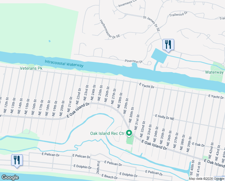 map of restaurants, bars, coffee shops, grocery stores, and more near 115 Northeast 27th Street in Oak Island
