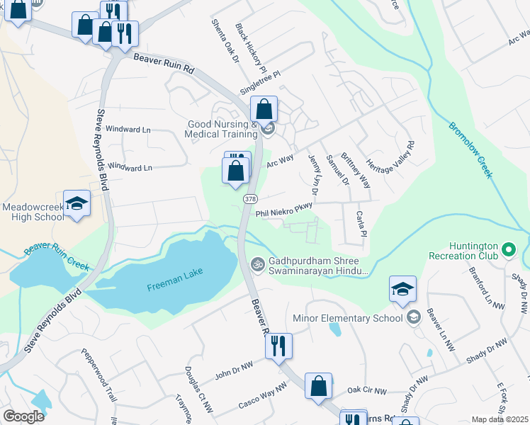 map of restaurants, bars, coffee shops, grocery stores, and more near 4192-4298 Phil Niekro Parkway in Norcross