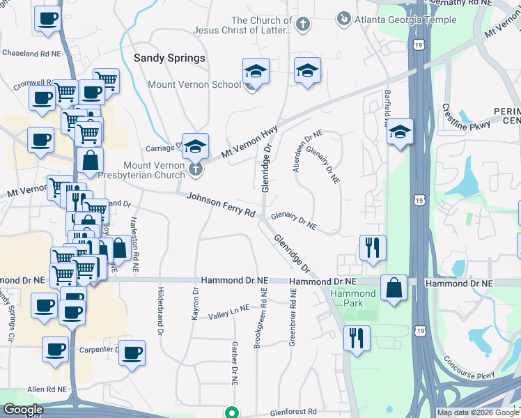 map of restaurants, bars, coffee shops, grocery stores, and more near 505 Glenmanor Court in Atlanta