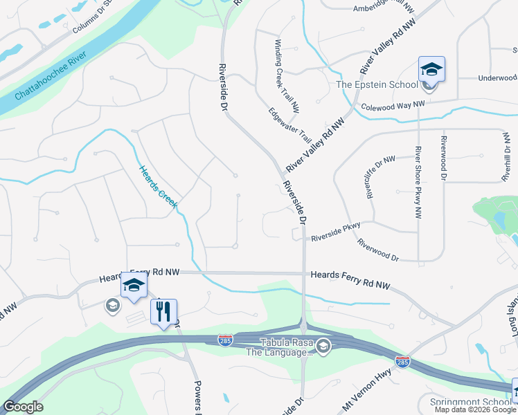 map of restaurants, bars, coffee shops, grocery stores, and more near 45 Old Stratton Chase in Atlanta