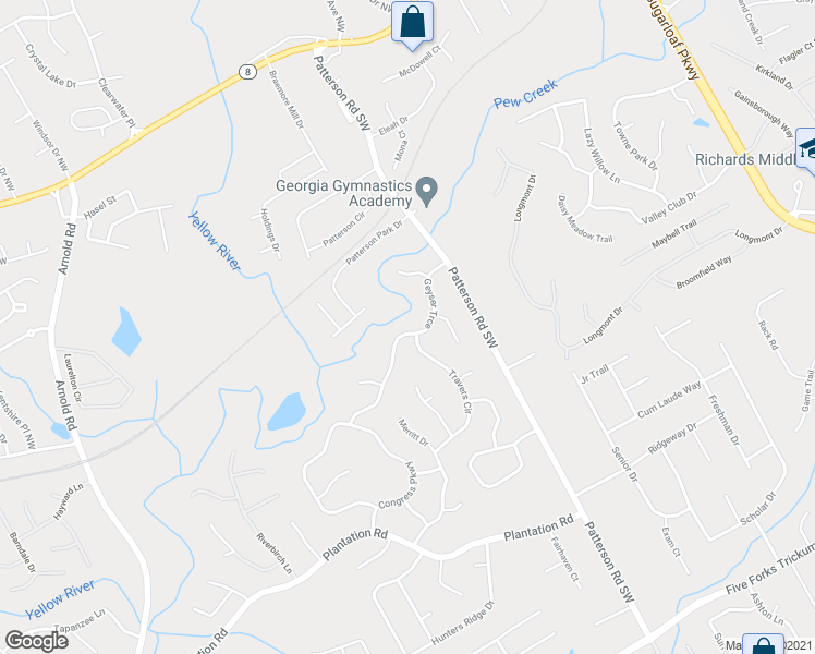 map of restaurants, bars, coffee shops, grocery stores, and more near 1925 Geyser Trce in Lawrenceville