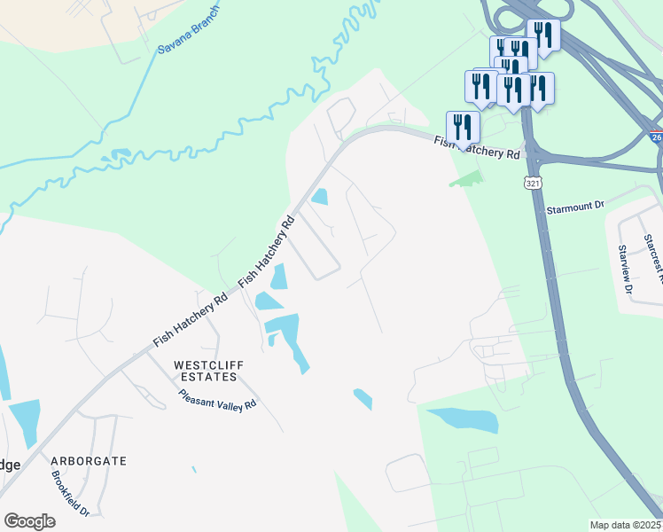 map of restaurants, bars, coffee shops, grocery stores, and more near 125 Bramblewood Circle in West Columbia