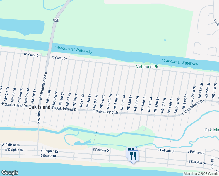map of restaurants, bars, coffee shops, grocery stores, and more near 132 Northeast 10th Street in Oak Island