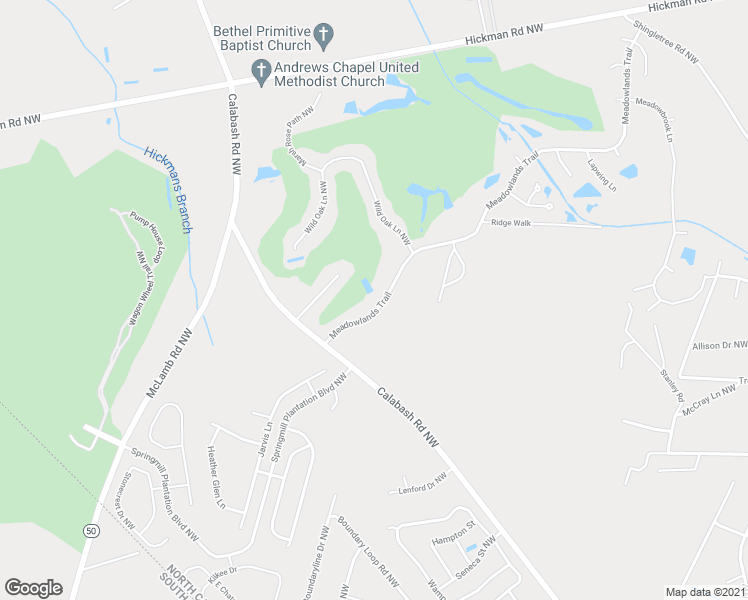 map of restaurants, bars, coffee shops, grocery stores, and more near 1076 Meadowlands Trail in Calabash