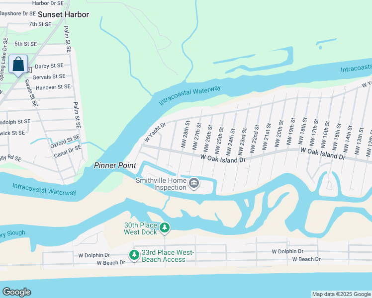 map of restaurants, bars, coffee shops, grocery stores, and more near 2803 West Oak Island Drive in Oak Island