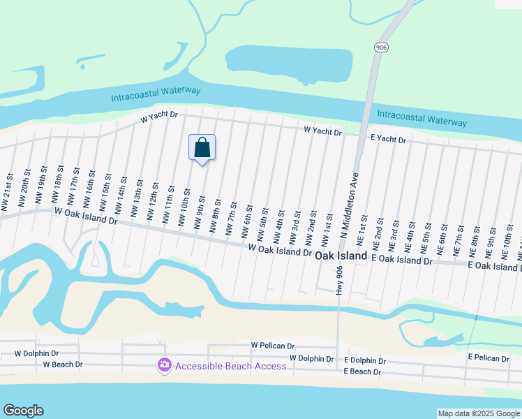 map of restaurants, bars, coffee shops, grocery stores, and more near 119 Northwest 5th Street in Oak Island
