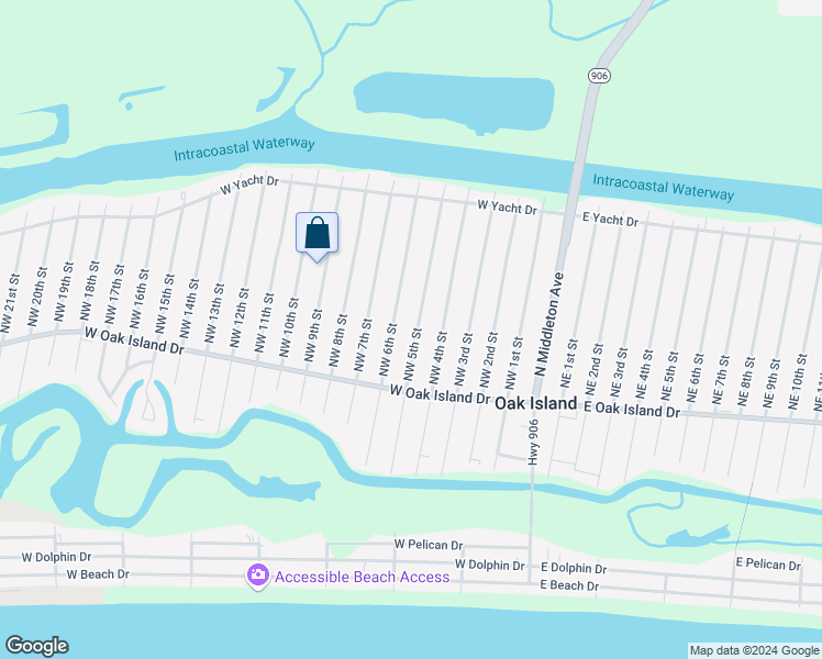 map of restaurants, bars, coffee shops, grocery stores, and more near 119 Northwest 5th Street in Oak Island