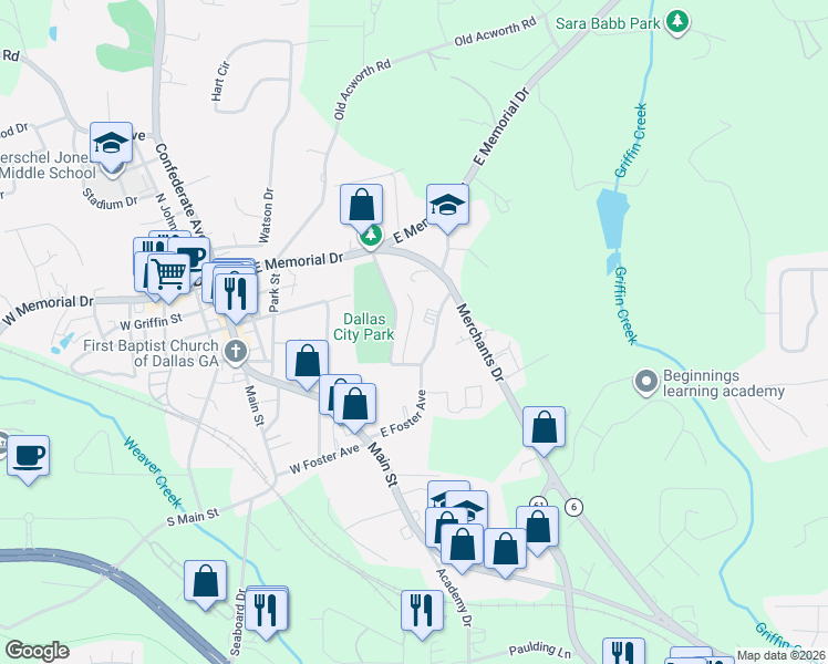 map of restaurants, bars, coffee shops, grocery stores, and more near 105 Cobblestone Drive in Dallas