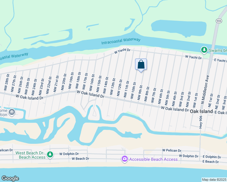 map of restaurants, bars, coffee shops, grocery stores, and more near 106 Northwest 13th Street in Oak Island