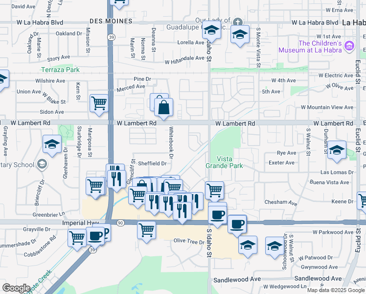 map of restaurants, bars, coffee shops, grocery stores, and more near 1456 West Lambert Road in La Habra