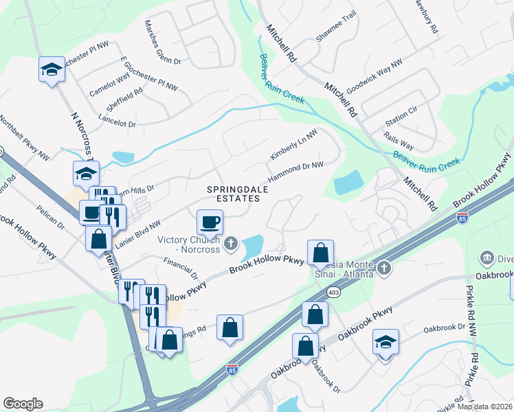 map of restaurants, bars, coffee shops, grocery stores, and more near 5816 Hammond Drive Northwest in Norcross