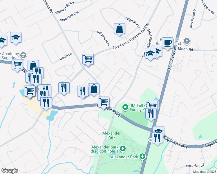 map of restaurants, bars, coffee shops, grocery stores, and more near 3450 Drayton Manor Run in Lawrenceville