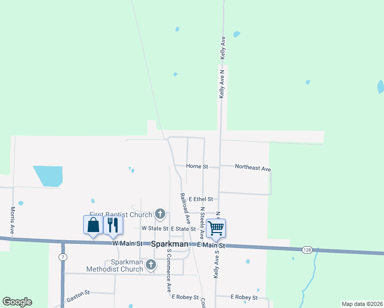 map of restaurants, bars, coffee shops, grocery stores, and more near 524 North Steele Avenue in Sparkman
