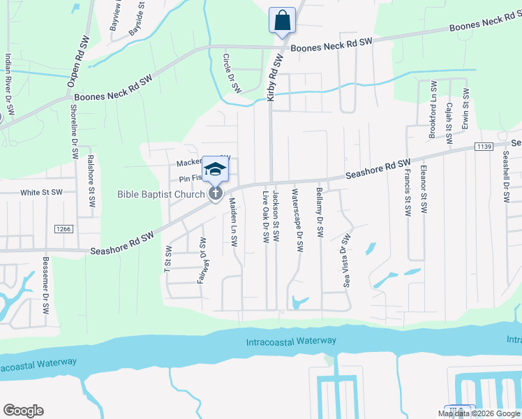 map of restaurants, bars, coffee shops, grocery stores, and more near 2584 Penny St SW in Brunswick
