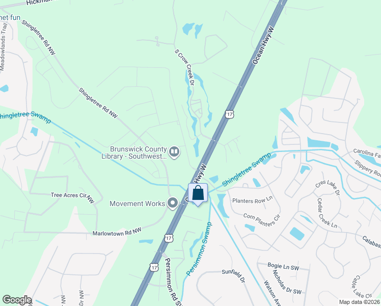 map of restaurants, bars, coffee shops, grocery stores, and more near 9400 Ocean Highway West in Calabash