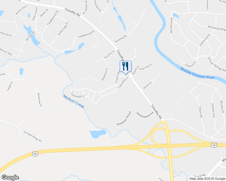 map of restaurants, bars, coffee shops, grocery stores, and more near 260 Township Lane in Athens