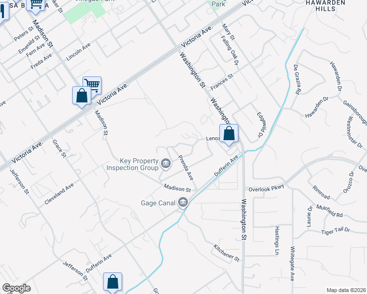 map of restaurants, bars, coffee shops, grocery stores, and more near 7276 Greylock Avenue in Riverside