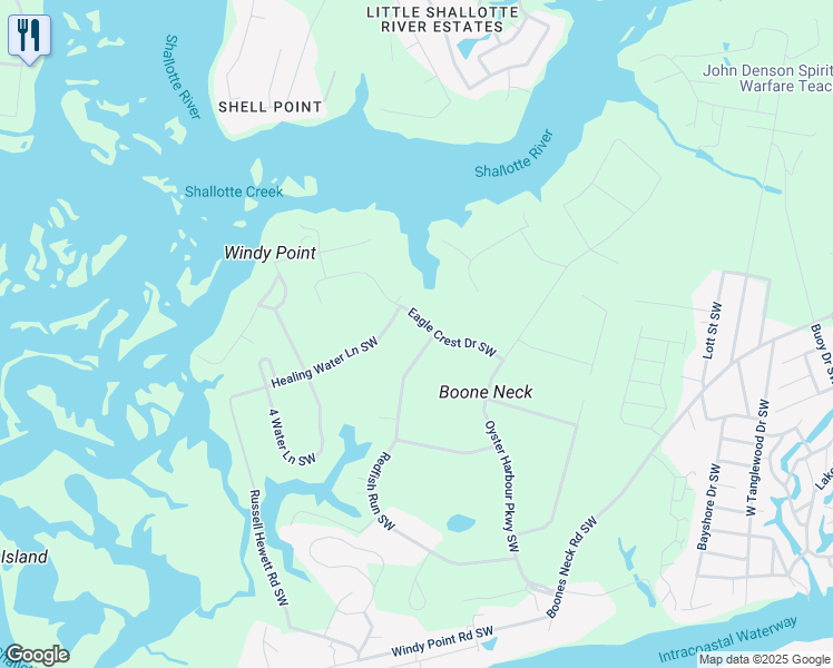 map of restaurants, bars, coffee shops, grocery stores, and more near 3407 Eagle Crest Drive Southwest in Supply
