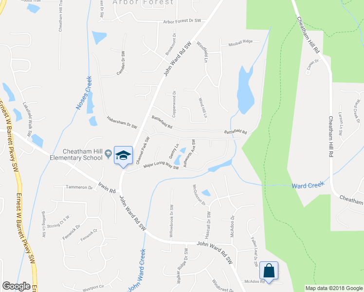 map of restaurants, bars, coffee shops, grocery stores, and more near 988 Gentry Lane in Marietta