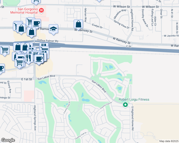 map of restaurants, bars, coffee shops, grocery stores, and more near 531 Northwood Avenue in Banning