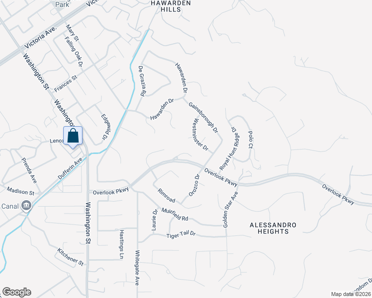map of restaurants, bars, coffee shops, grocery stores, and more near 1389 Ocotillo Drive in Riverside