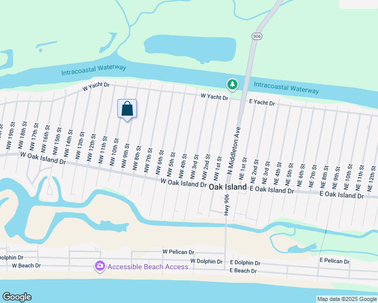 map of restaurants, bars, coffee shops, grocery stores, and more near 124 Northwest 4th Street in Oak Island