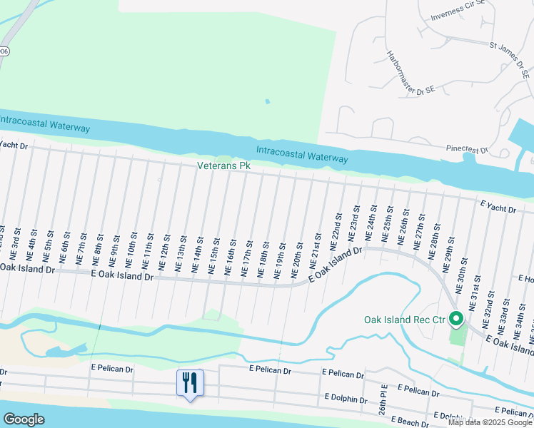map of restaurants, bars, coffee shops, grocery stores, and more near 141 Northeast 18th Street in Oak Island