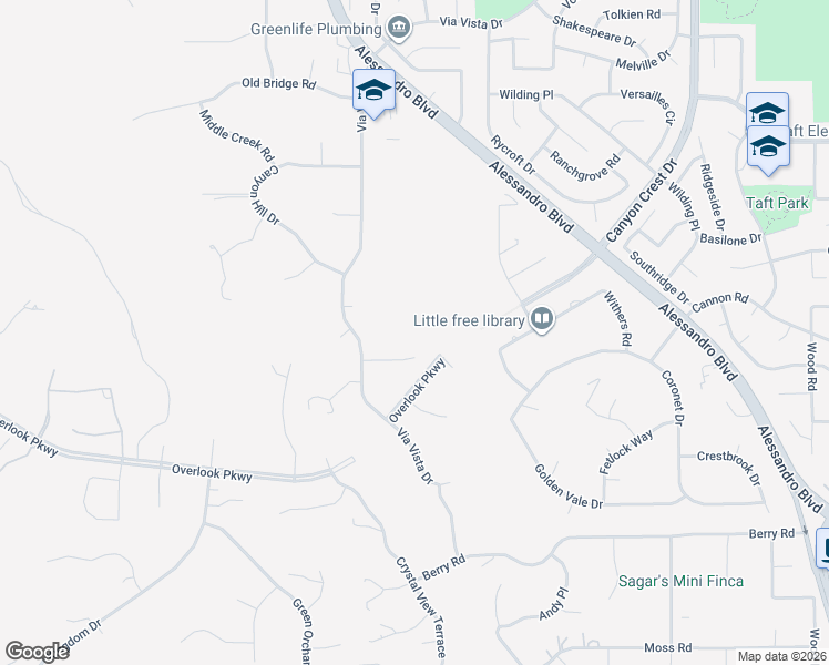 map of restaurants, bars, coffee shops, grocery stores, and more near Promise Lane in Riverside