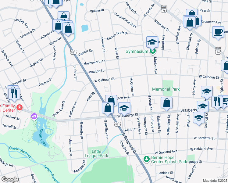 map of restaurants, bars, coffee shops, grocery stores, and more near 103 Engleside Street in Sumter