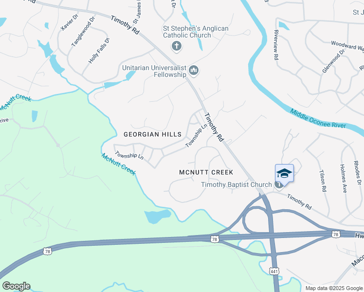 map of restaurants, bars, coffee shops, grocery stores, and more near 260 Township Lane in Athens