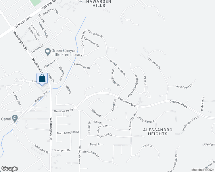map of restaurants, bars, coffee shops, grocery stores, and more near 1389 Ocotillo Drive in Riverside
