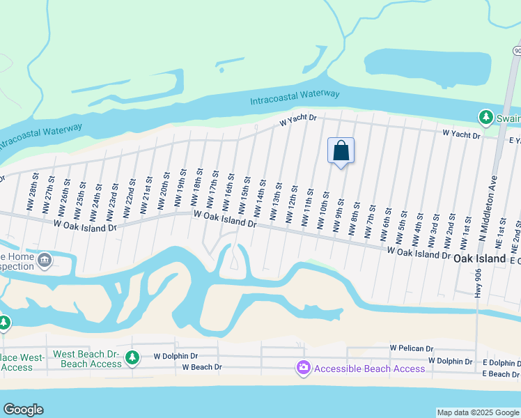 map of restaurants, bars, coffee shops, grocery stores, and more near 116 Northwest 14th Street in Oak Island