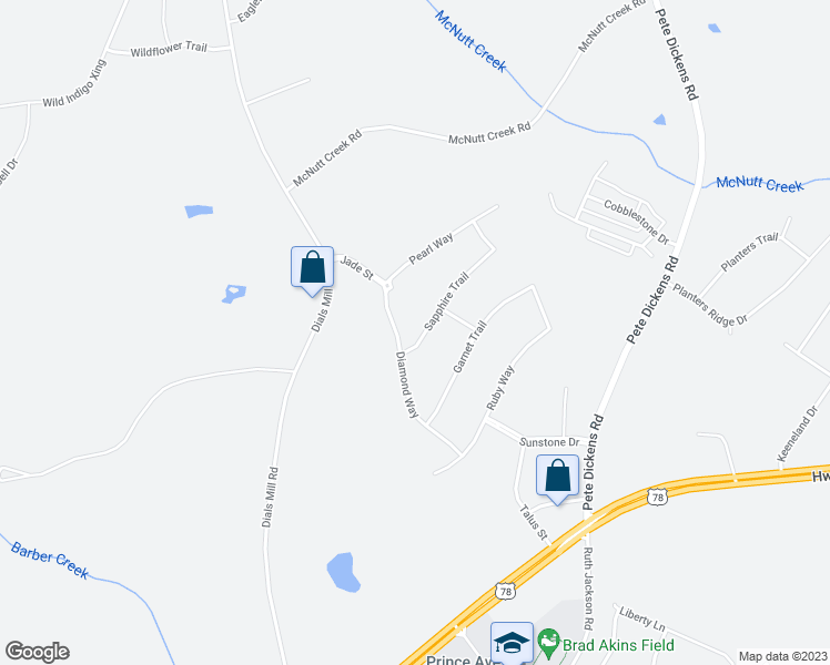 map of restaurants, bars, coffee shops, grocery stores, and more near 1031 Sapphire Trail in Bogart