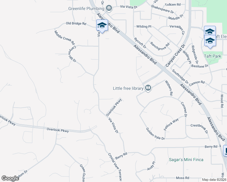 map of restaurants, bars, coffee shops, grocery stores, and more near Promise Lane in Riverside