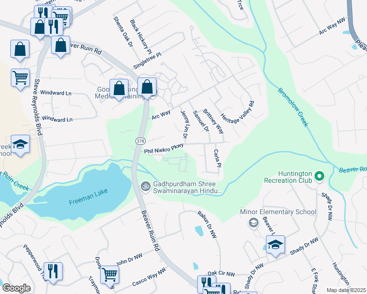 map of restaurants, bars, coffee shops, grocery stores, and more near 4192 Phil Niekro Parkway in Norcross