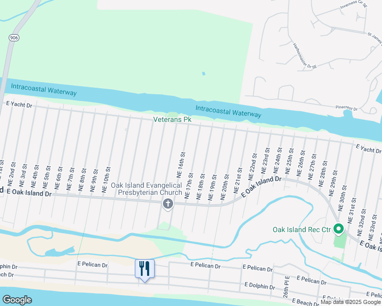 map of restaurants, bars, coffee shops, grocery stores, and more near 139 Northeast 17th Street in Oak Island